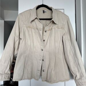 H&M Cream Cinched Fringe Denim Jacket, XL